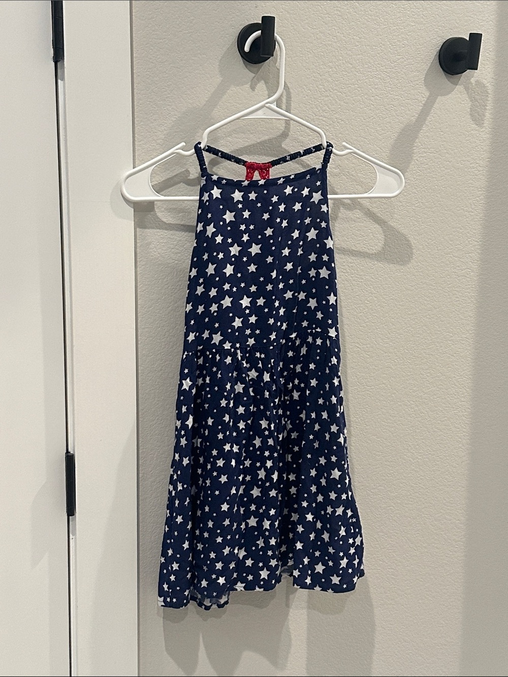 EUC Crazy 8 Brand Navy Star Patriotic Halter Dress with Red Crochet Accent M 7 8